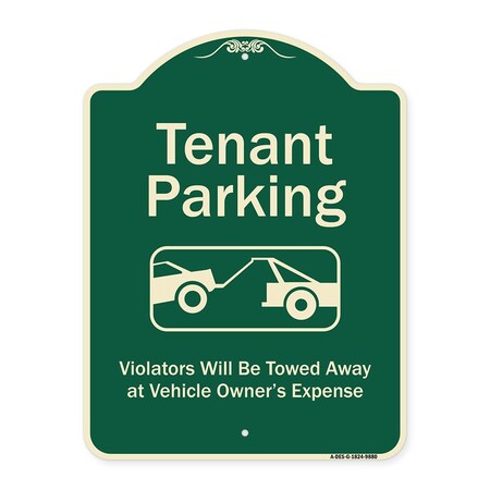 Signmission Designer Series-Tenant Parking Violators Towed Away With Graphic, 24" x 18", G-1824-9880 A-DES-G-1824-9880